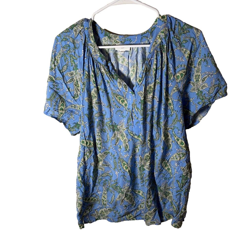 J Jill Blouse Women's Small V-Neck Short Sleeve Paisley Printed Casual Top
